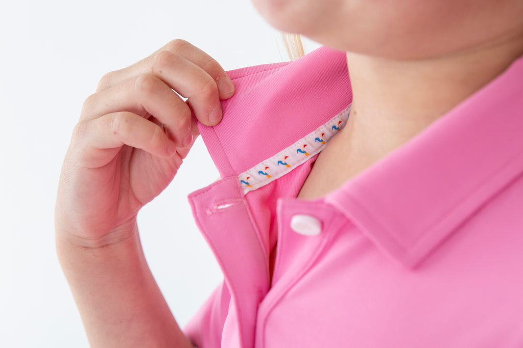 Girls short sleeve pink backneck tape detail