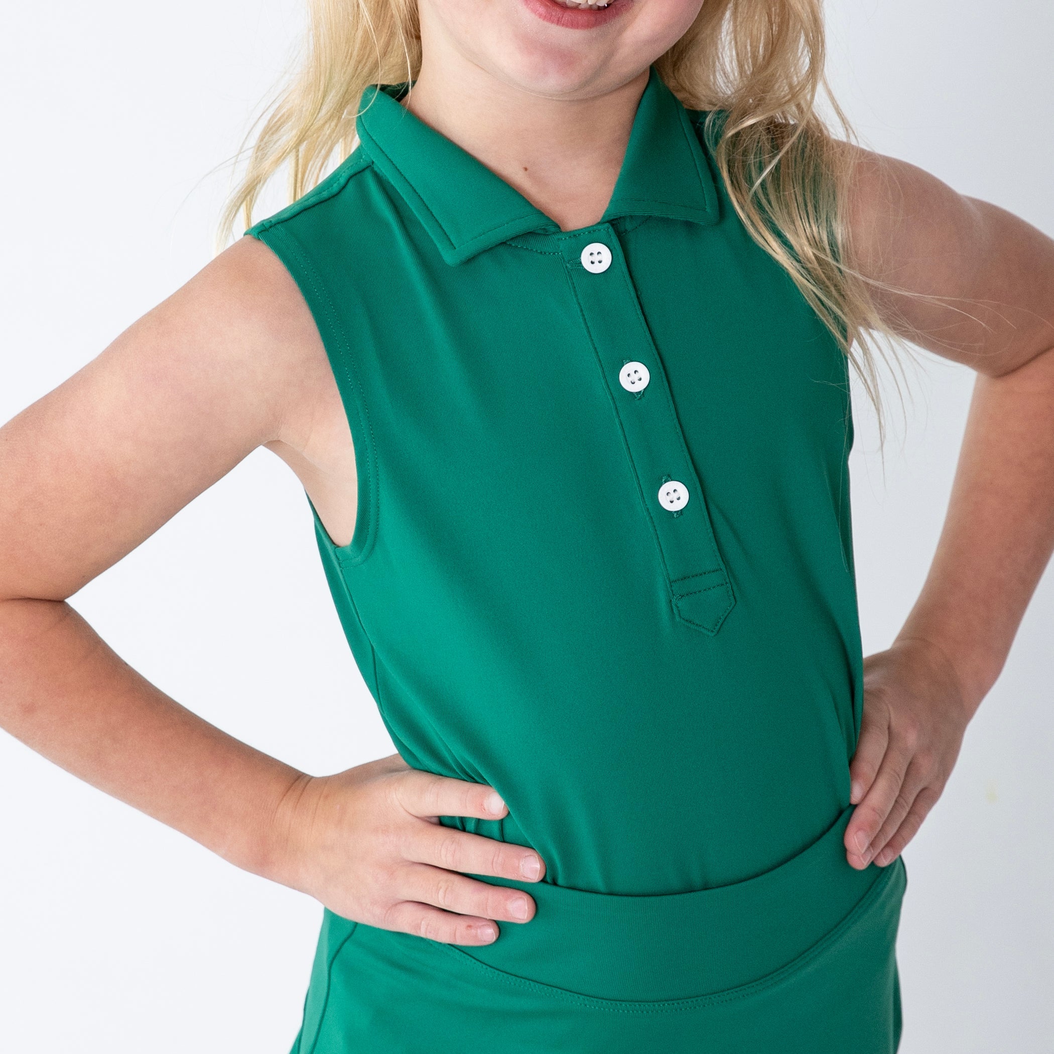 Girls sleeveless polo green